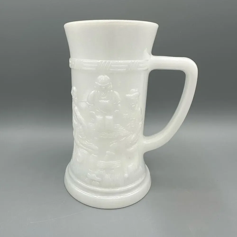 Vintage Beer Stein Style Federal Milkglass Tankard set of 2